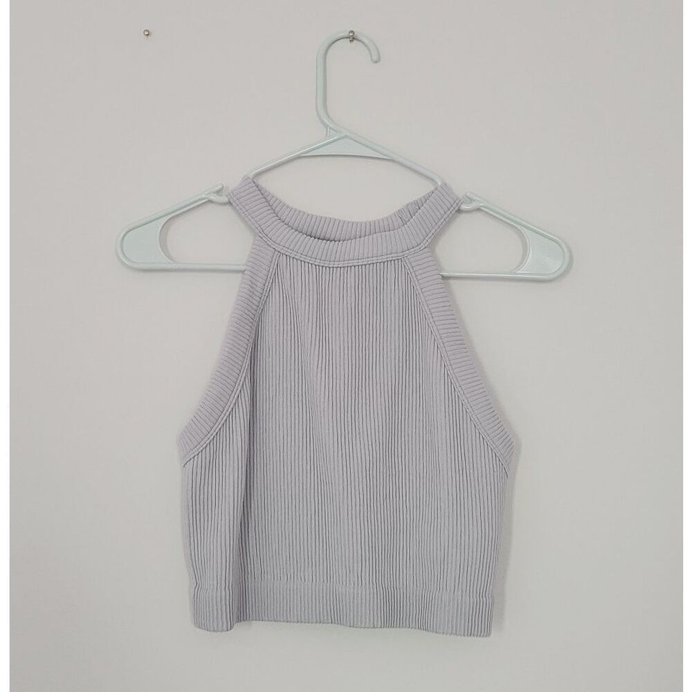 Aerie High Neck Ribbed Grey Bra Top Size Extra Large